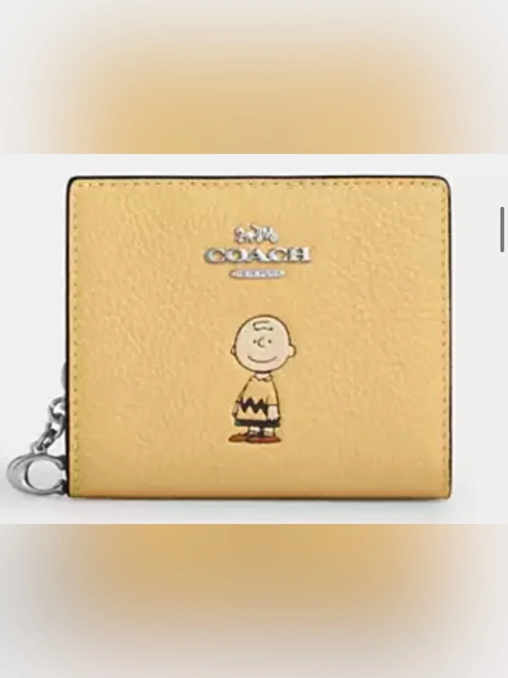 Coach X Peanuts Charlie Brown Yellow Leather Snap Wallet with Charm NWOT
